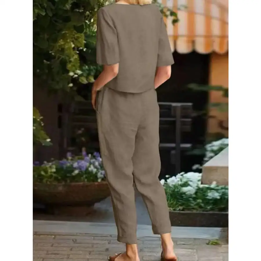 Relaxed Round Neck Short Sleeve Top and Pants Set