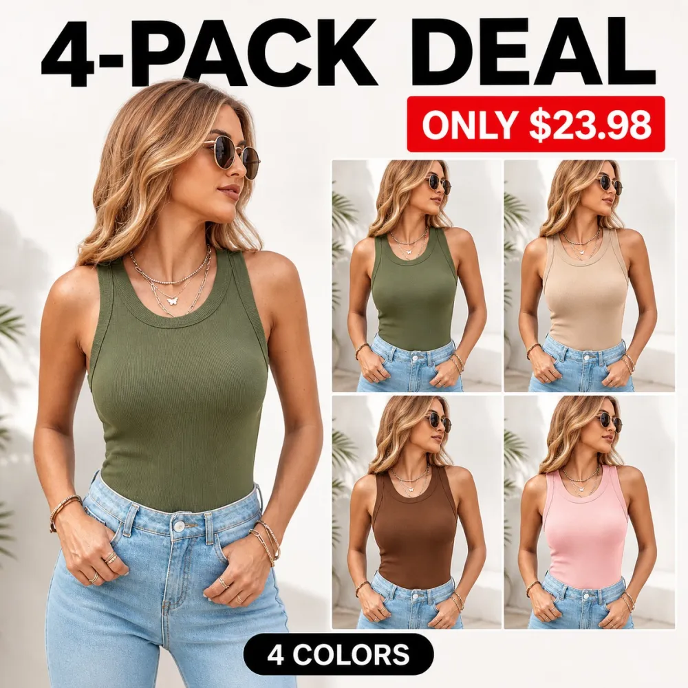 Women's Built-In Bra Ribbed Round Neck Tank Top