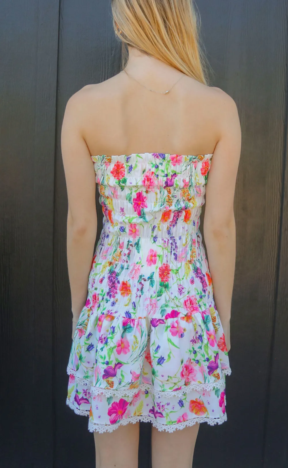 Strapless Multicolor Floral Mini Dress