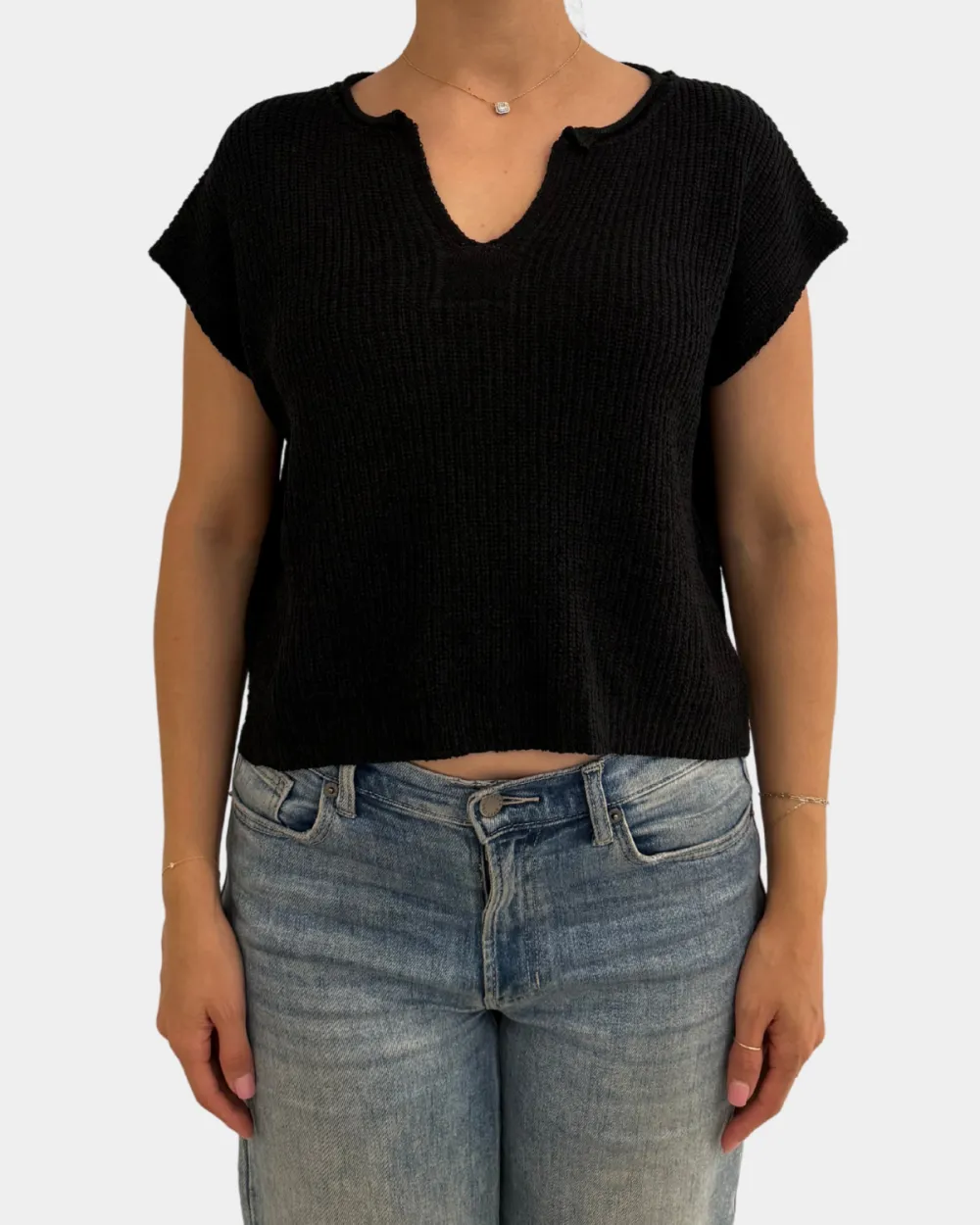Notched V-Neck Top