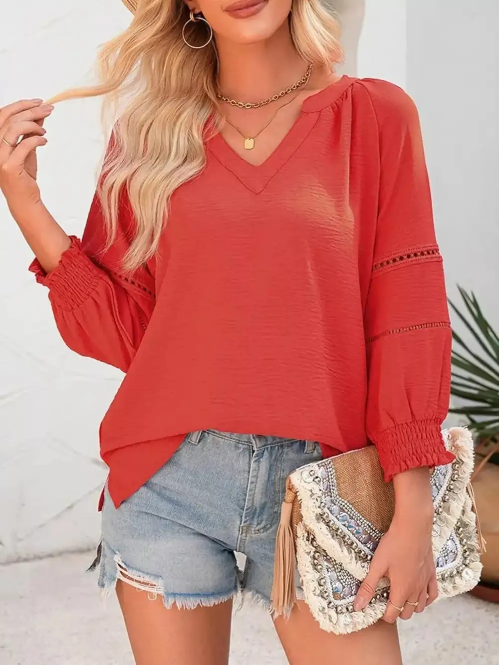 Smocked Long Sleeve Blouse