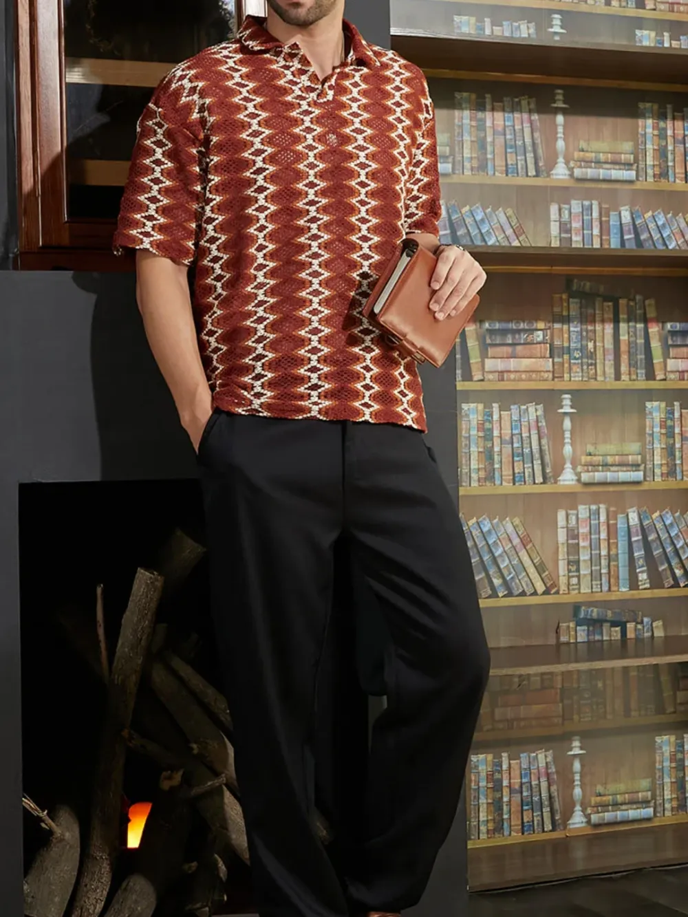 Geometric Casual Style Polo T-Shirt