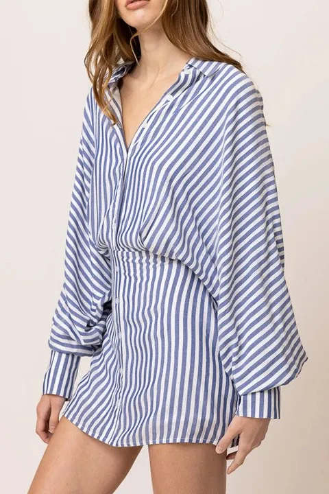 Blue White Stripe Oversized Shirt Dress