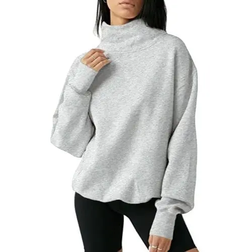 复制Women'S Oversized Turtleneck Sweatshirt Long Sleeve Pullover Casual Tops Womenswear Hoodie