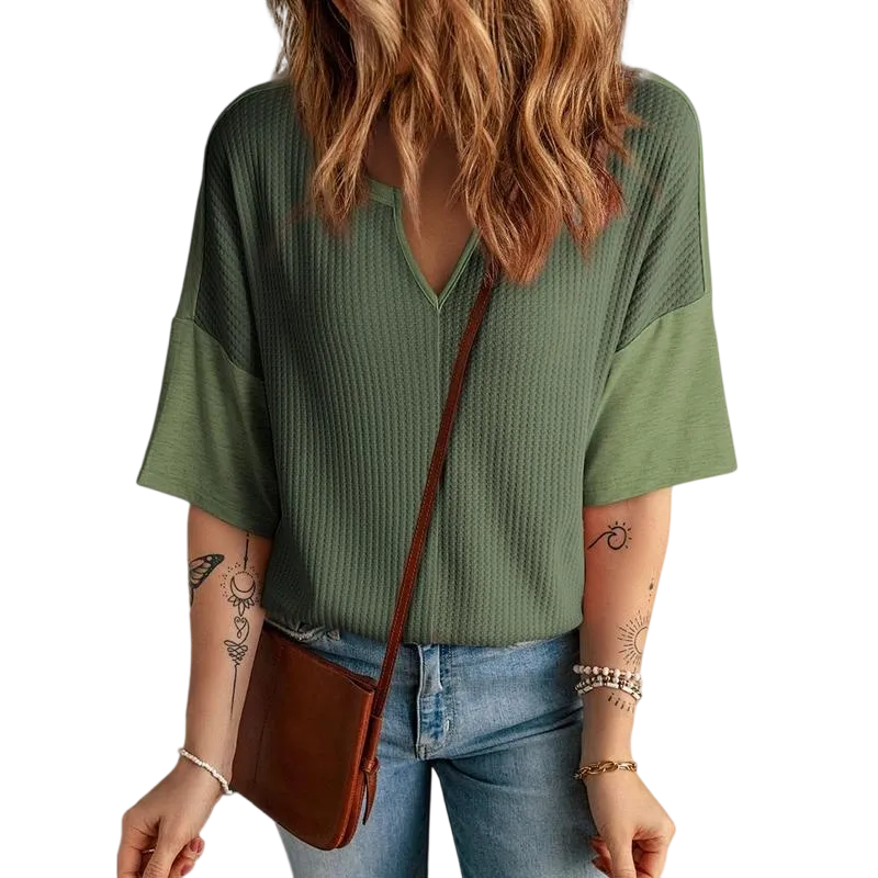 Women‘s Summer Tops Fashion 2025 Half Sleeve Waffle Knit Shirts