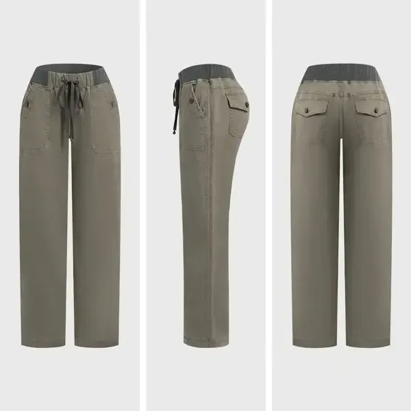 Solid Seam Detail Drawstring Mid Rise Straight Leg Pants High Stretch Fabric Women’s Wear Minimalist Fit Basic Style Multiple Colors