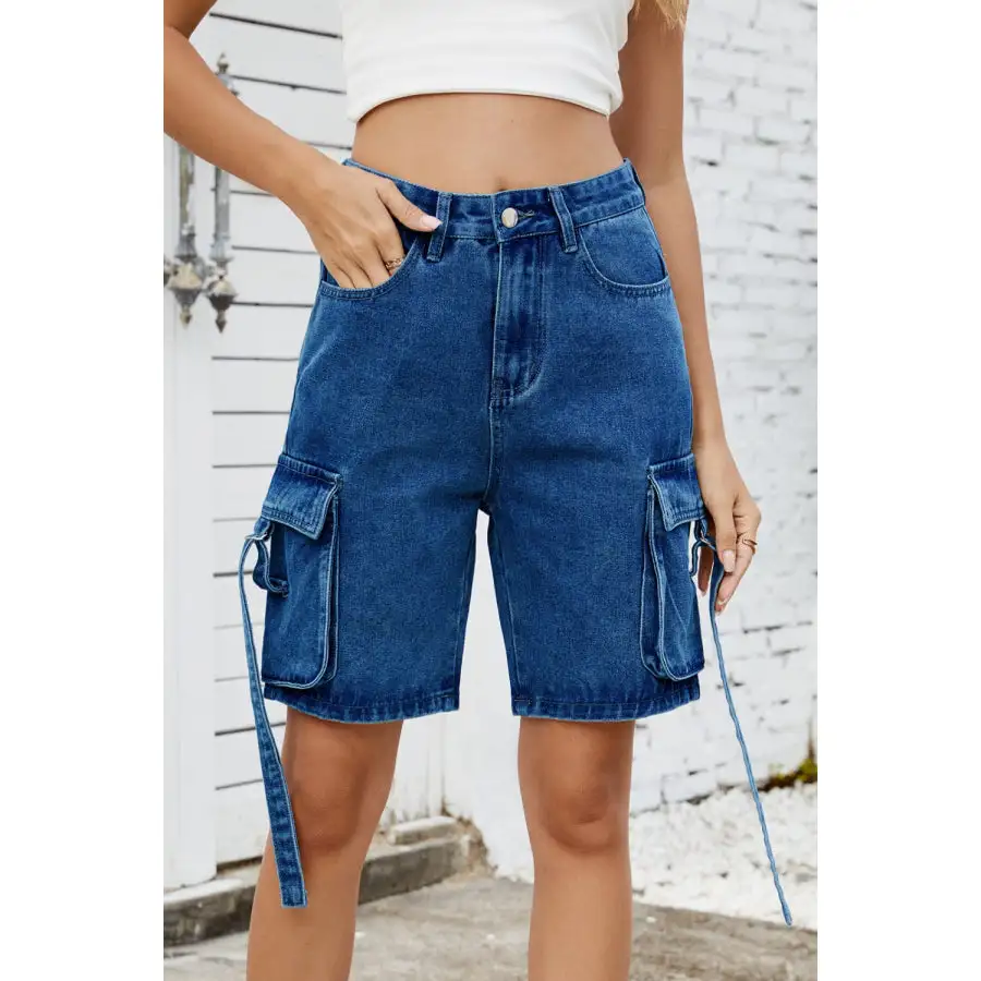 Washed Cargo Denim Shorts