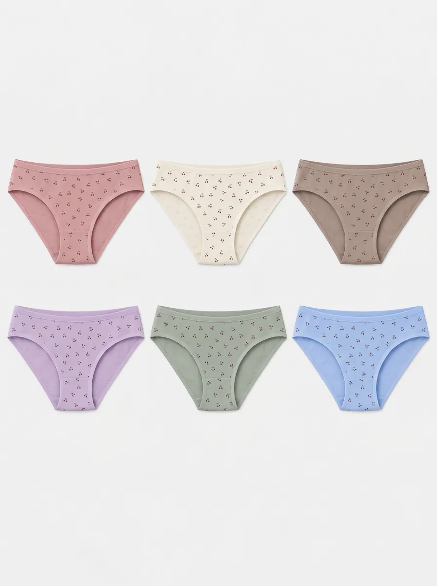 Women's Multicolor Cherry Patterned Briefs Multi-Pack