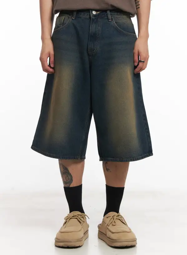 Men's Wide-Fit Washed Relaxed-Fit Denim Shorts