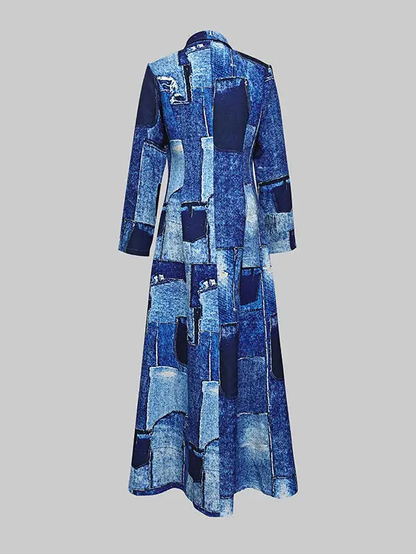 Sleeves Printed Long Shirt Maxi Dress