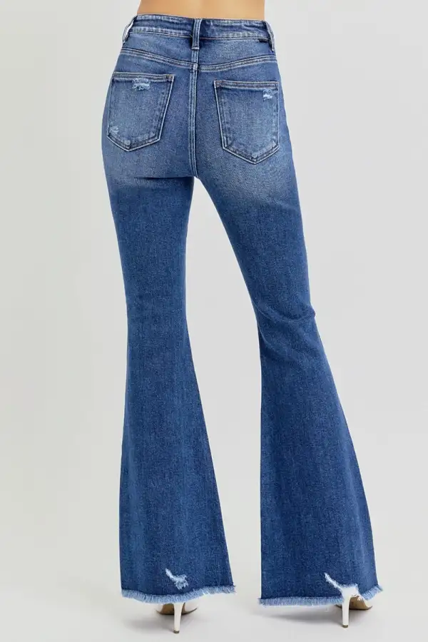 Structured High Waist Flare Leg Raw Denim Jeans
