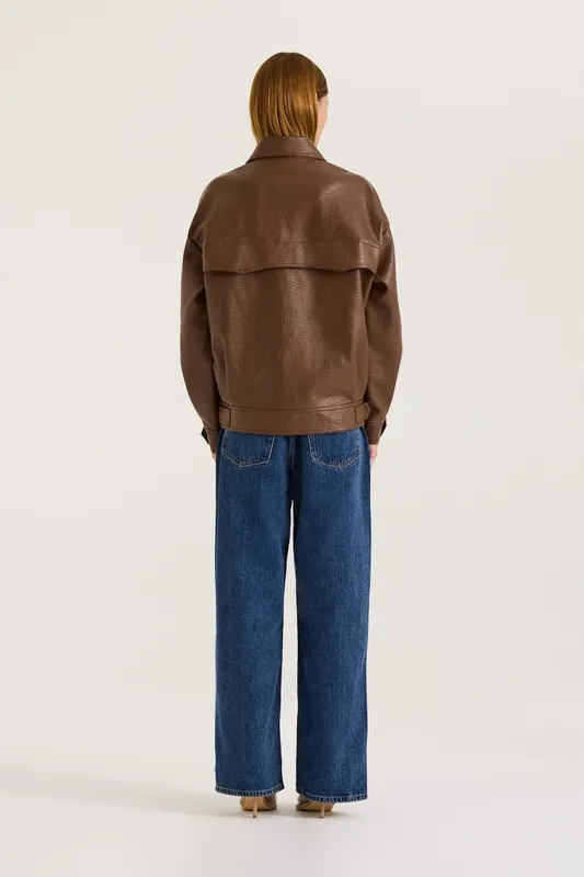 Pecan Boxy Faux Leather Jacket