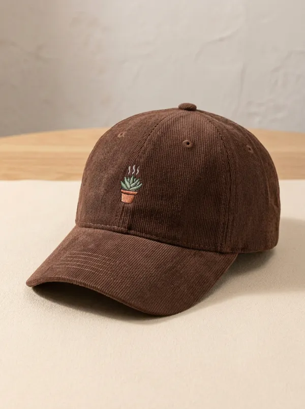Classic Plant-Lover Succulent Corduroy Embroidered Unisex Baseball Cap