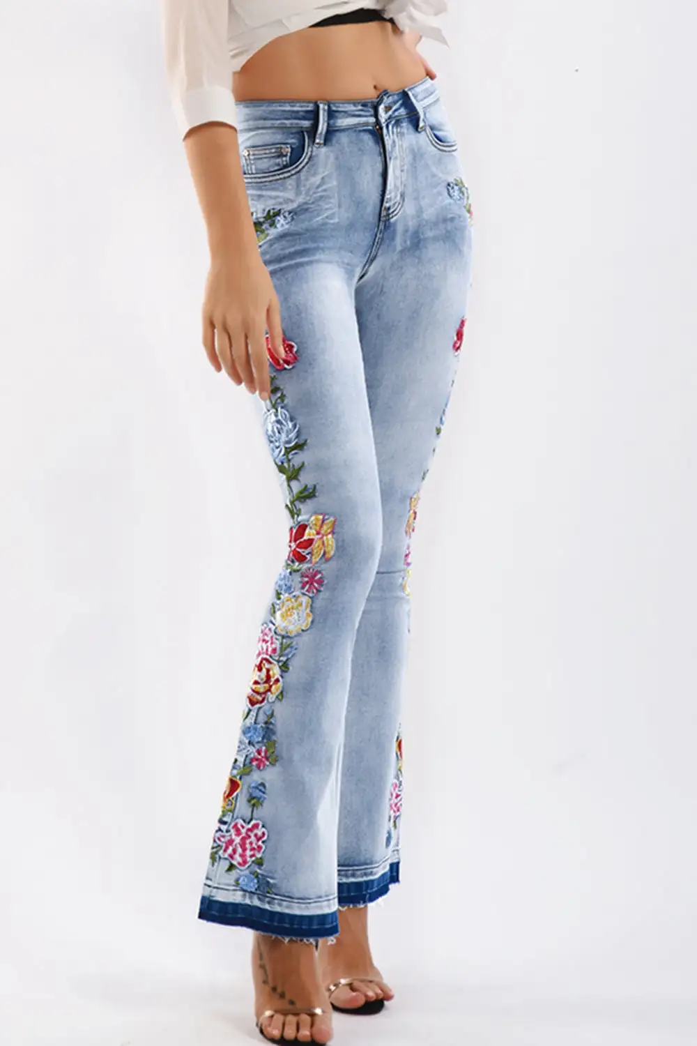 Flap Pocket V Neck Denim Jeans