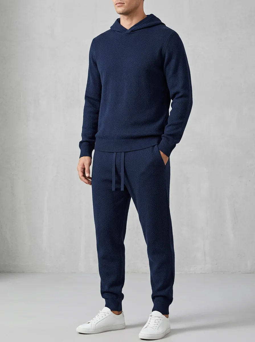 Hooded Jogger Textured-Knit Minimal Men's Knit Hoodie Jogger Set
