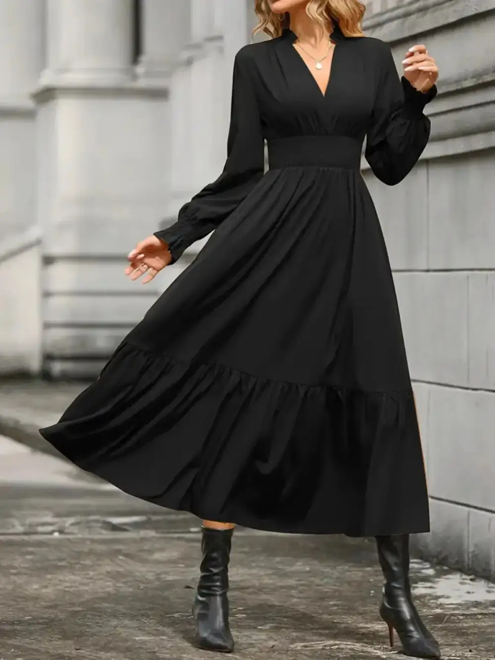 Tiered Long Sleeve Dress Casual