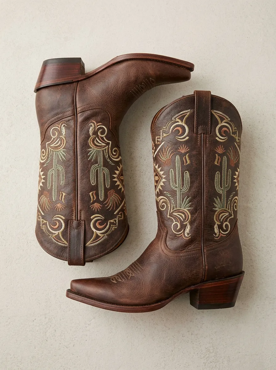 Women's Western Cowboy Cactus Desert Embroidered Cowgirl Boots