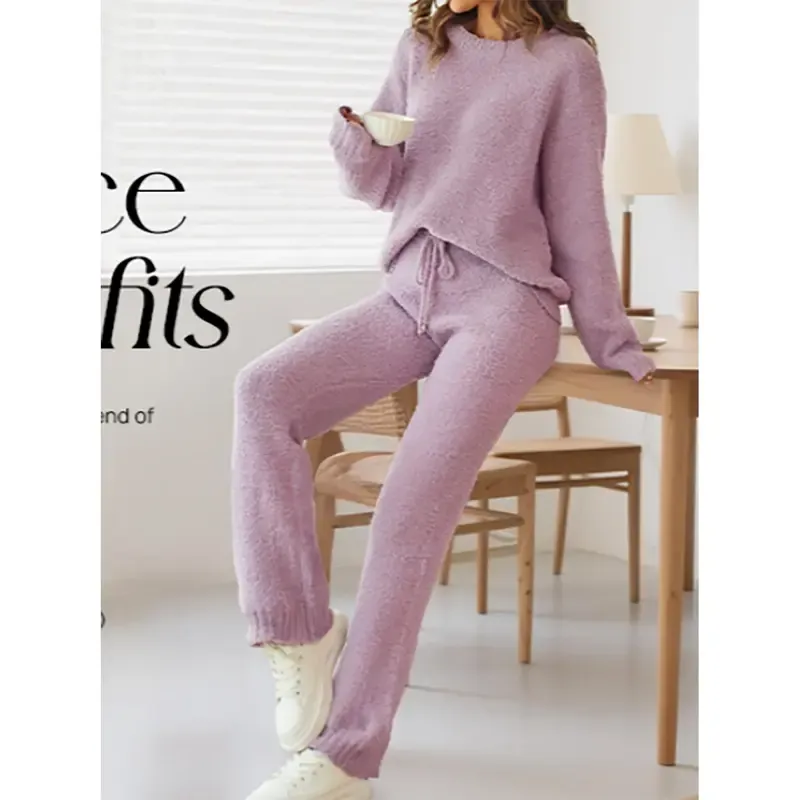 Womens Fuzzy Fleece Long Sleeve 2 Piece