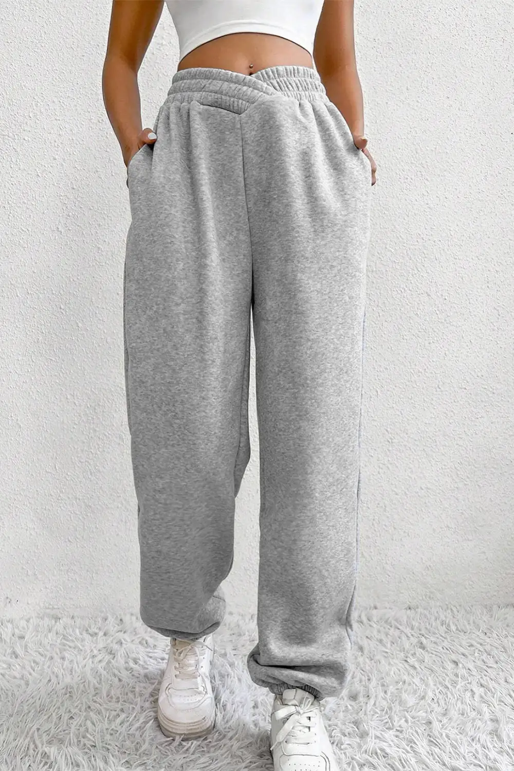 Drawstring Elastic-Waist Crisscross-Waist Pocketed Sweatpants