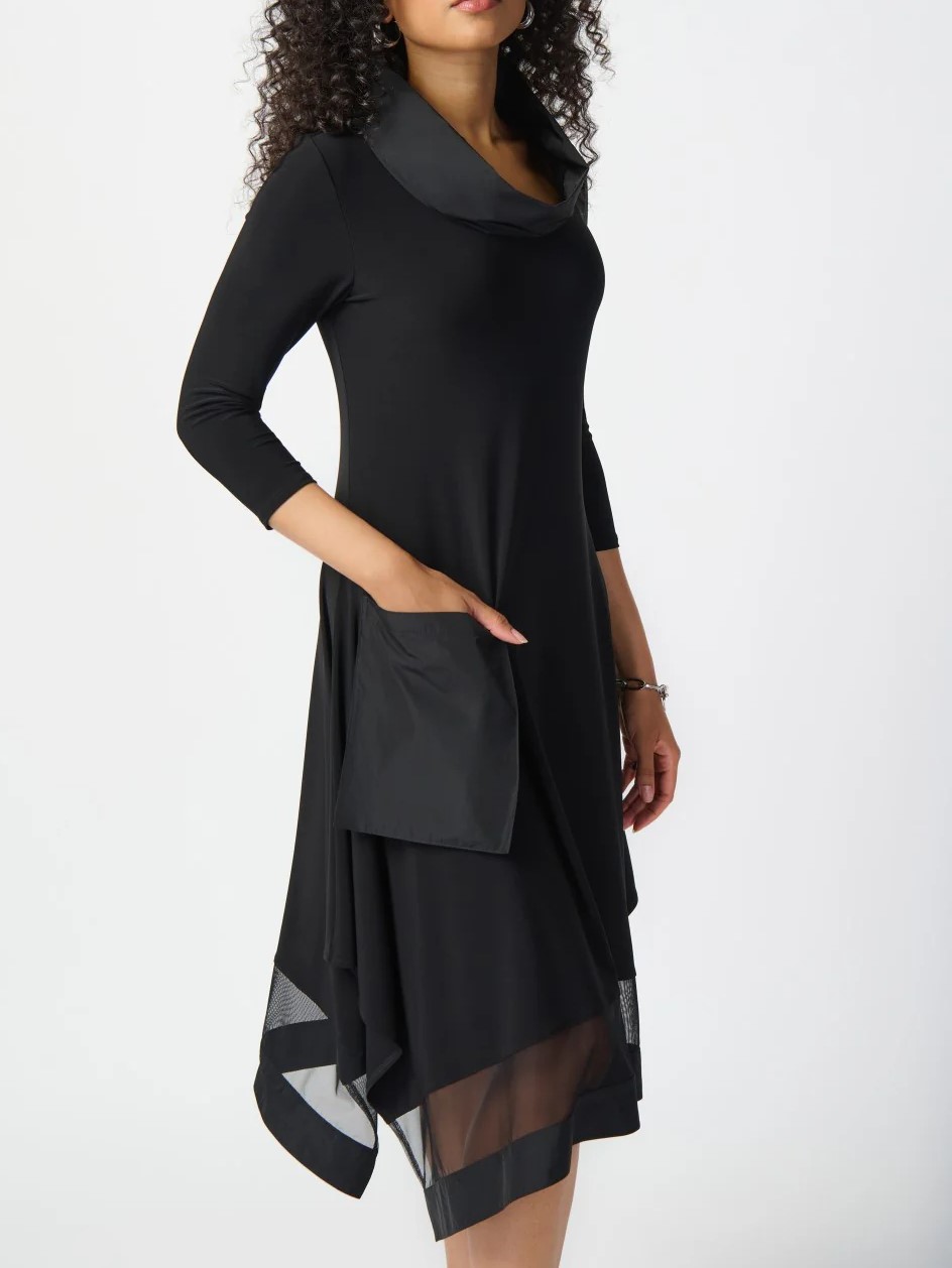 Black Asymmetric Hem Midi Dress