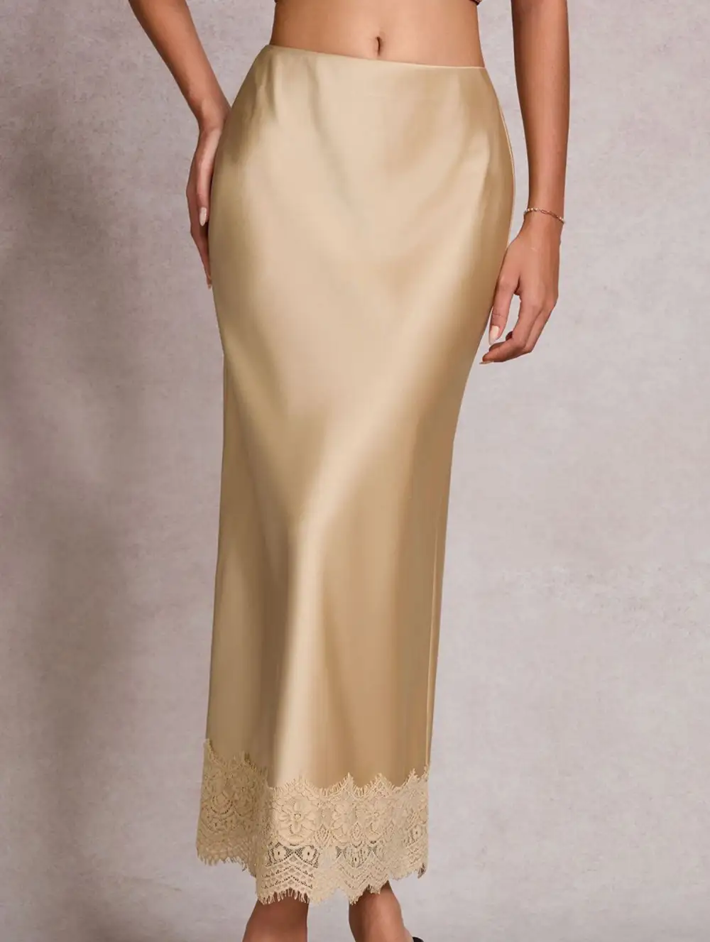Lace Satin High Waist Bodycon Skirt