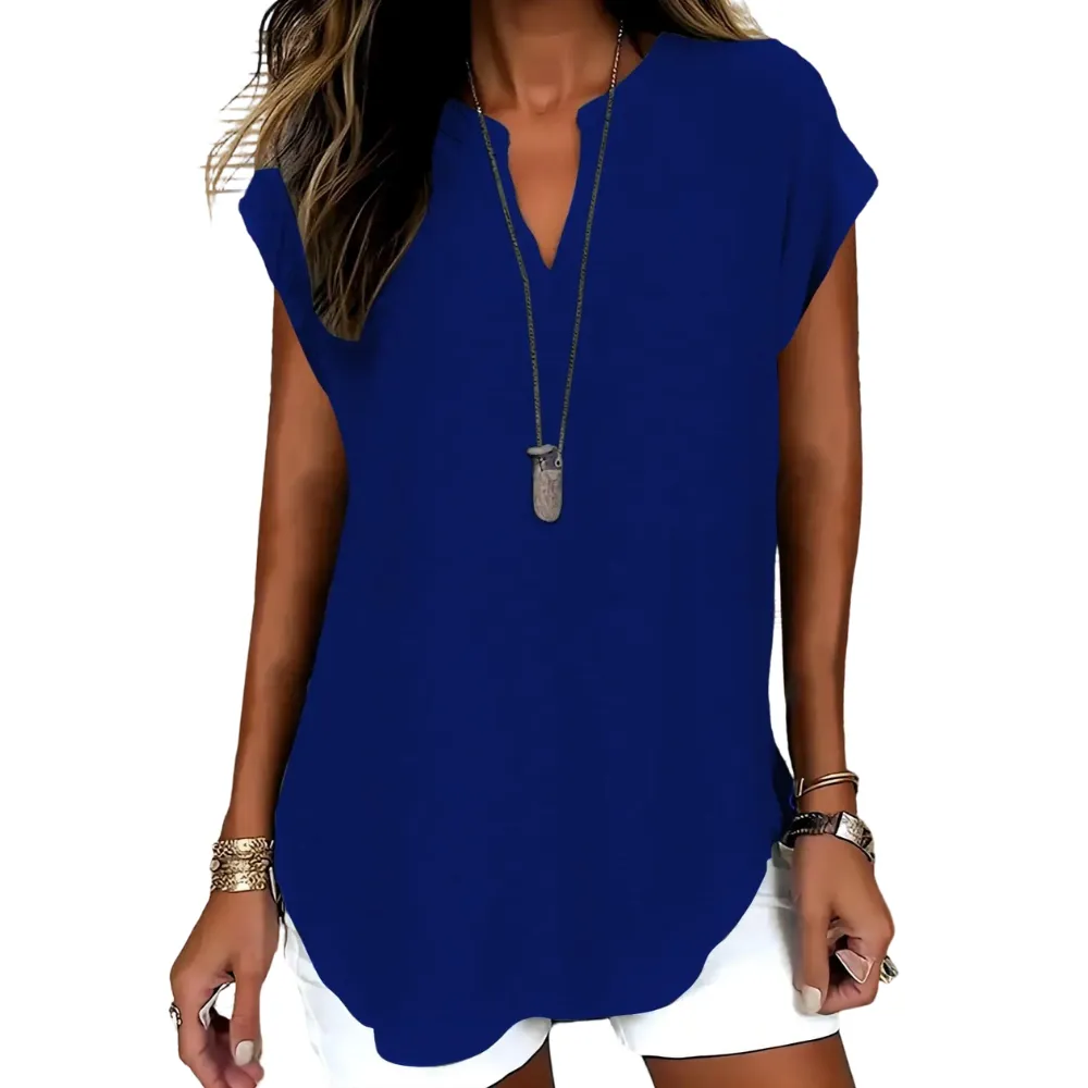 Women's Plain Notched Neck Fitted Blouse Shirts, Casual Classy Elegant Minimalist Basic Top