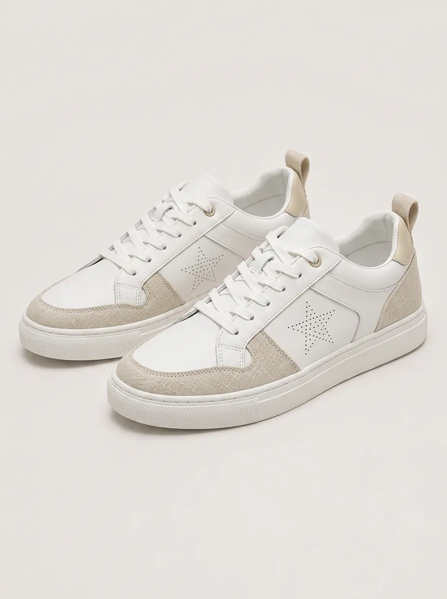 Men's Clean Casual Star Perforated Patterned Expressive Skate Shoes