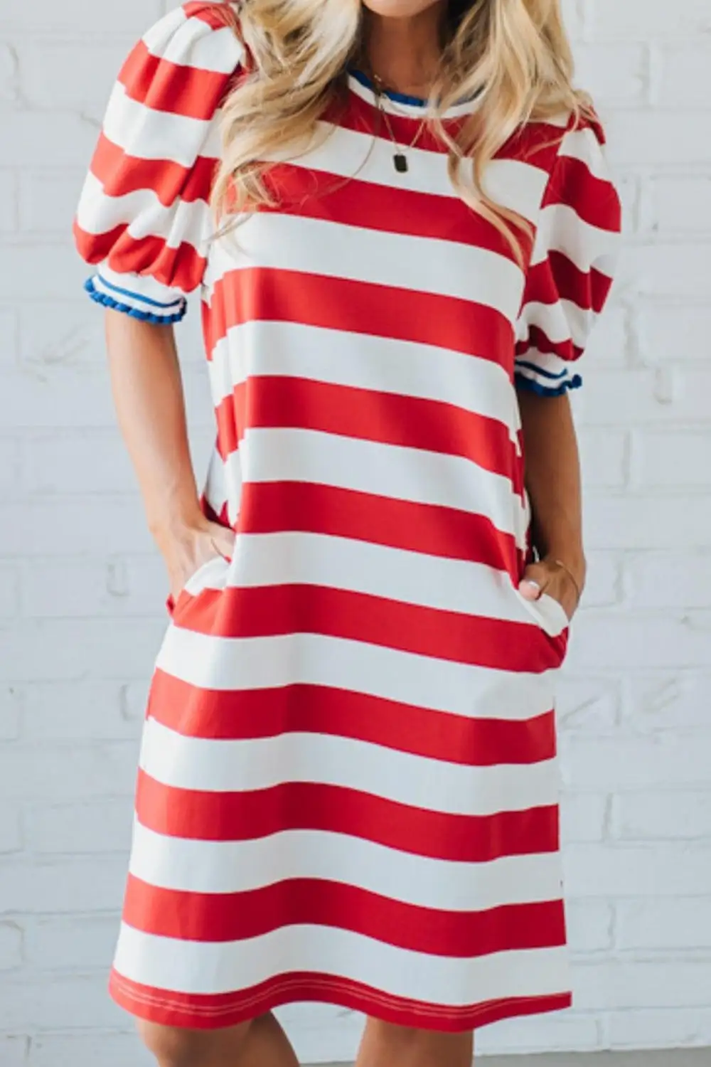 Striped Puff Sleeve Mini Dress
