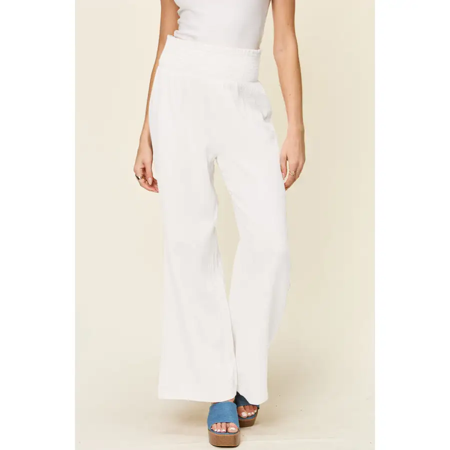 Full Size Texture Smocked Waist Wide Leg Pants