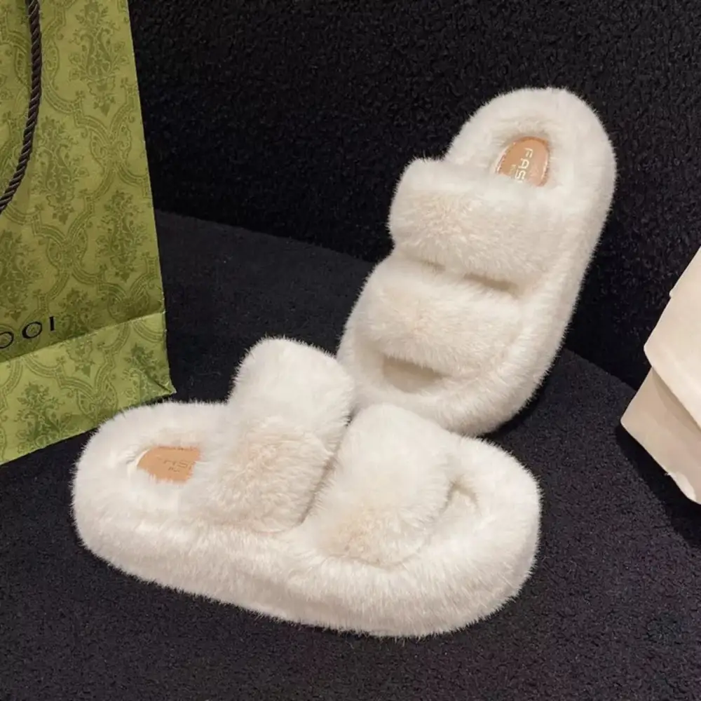 Refined Fuzzy Open Toe Slippers