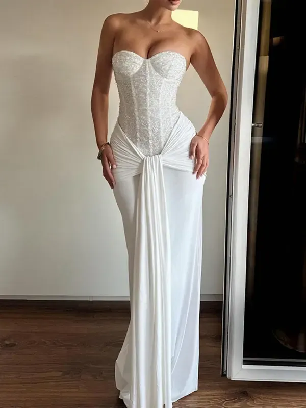 🔥Last Day 80% Off-Elegant Halter Neck Dress with Flowing Sleeves, Long Sleeve Bodycon Midi Dress, Perfect for Parties & Special Occasions