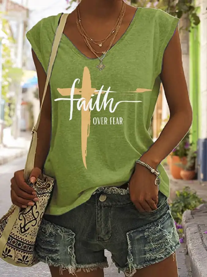 Women's Faith Over Fear Print Sleeveless T-Shirt
