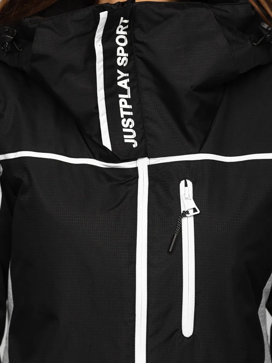 Black women's winter jacket with hood
