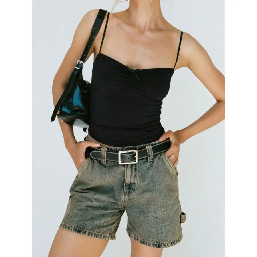 Washed High Rise Denim Shorts