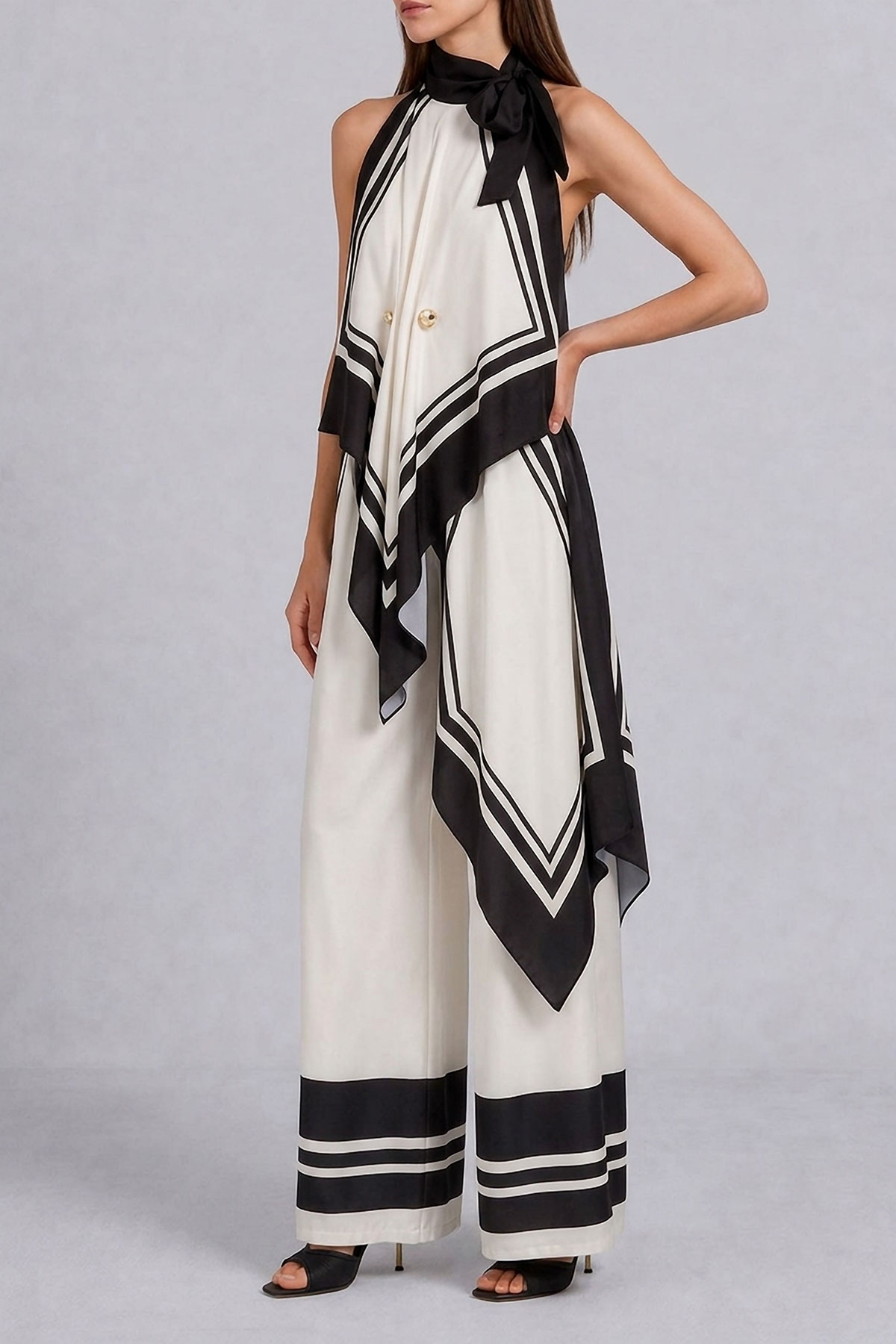 Asymmetrical Printed Matching Pants Set