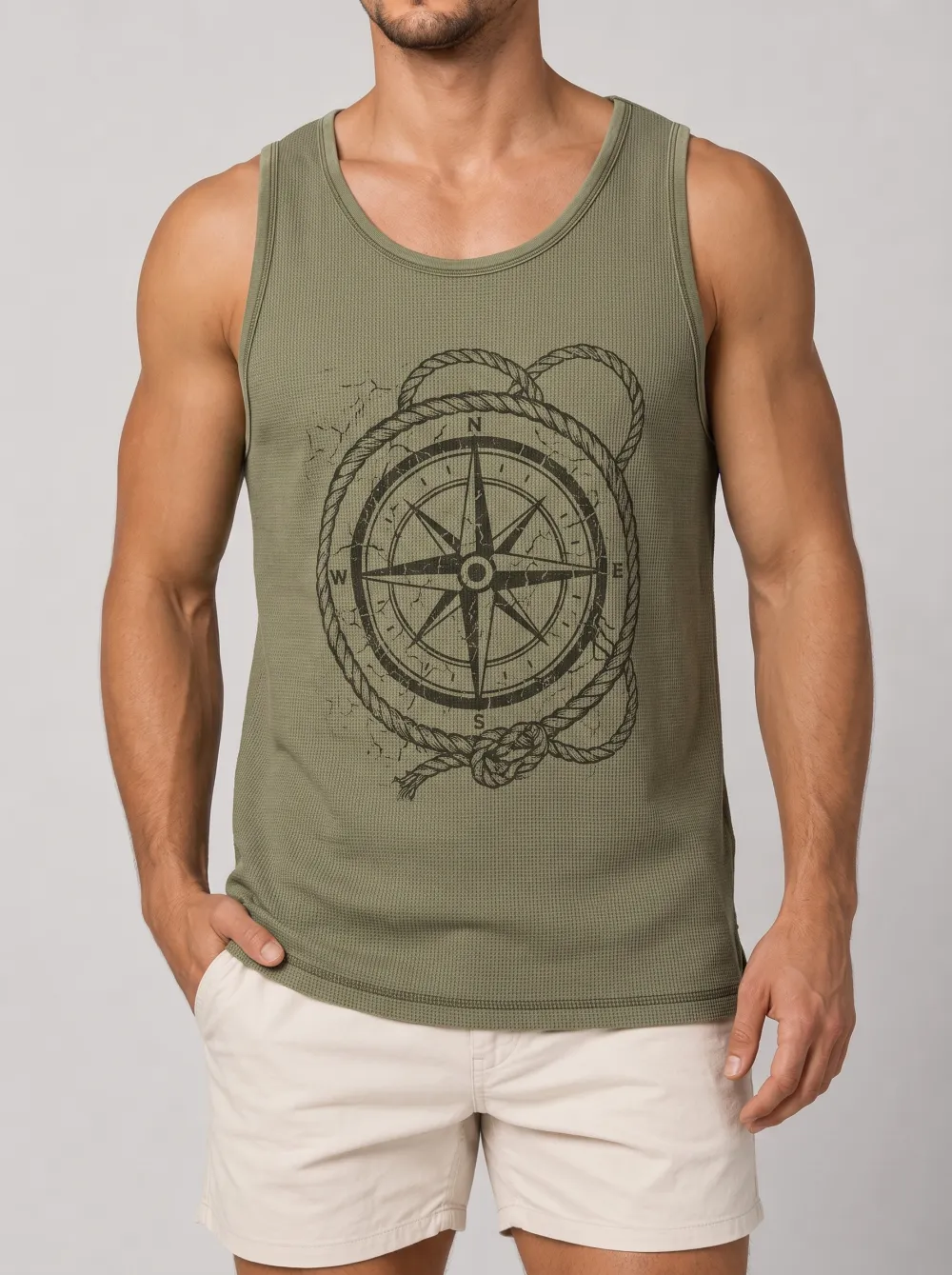 Men's Nautical Adventure Compass Rope Printed Tank Top