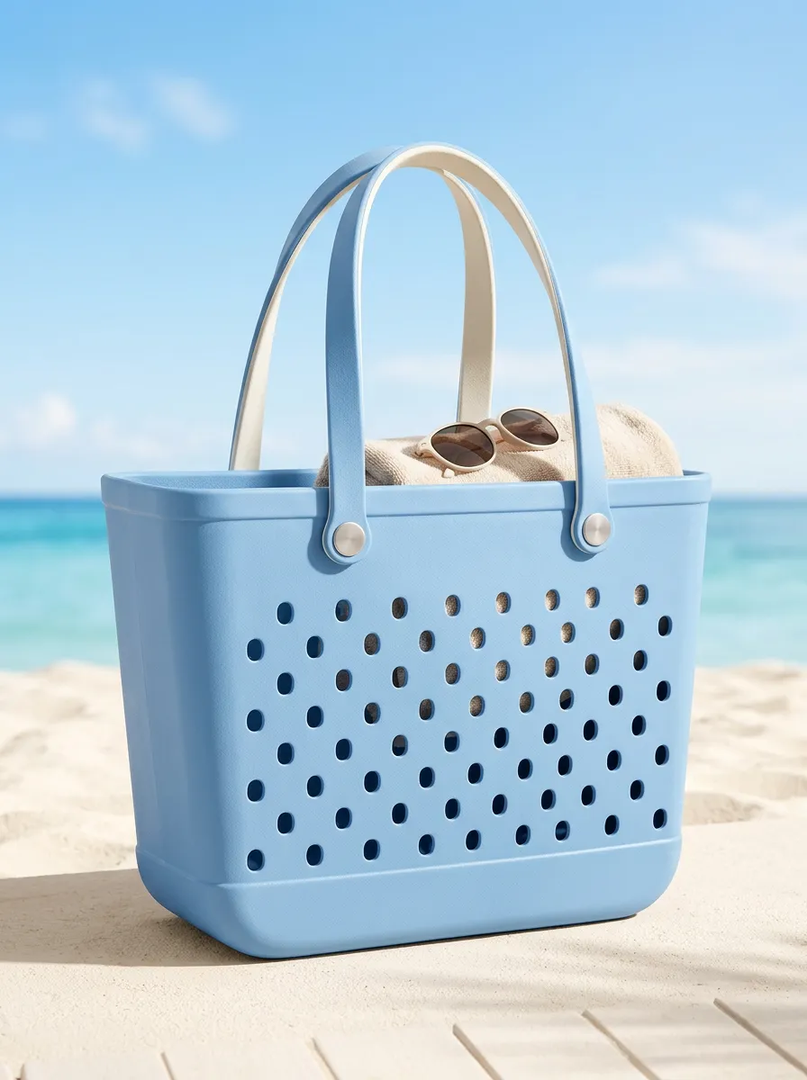 Blue Waterproof Perforated Beach Carryall Tote
