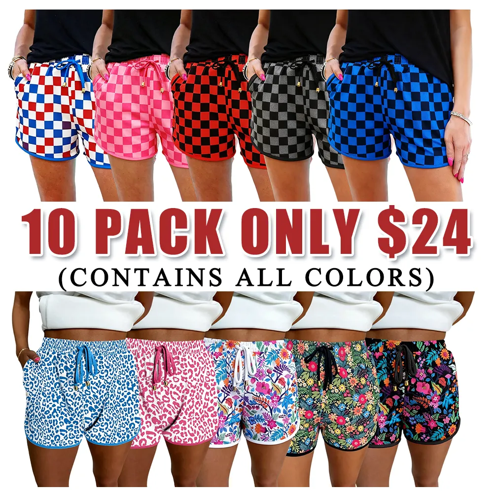 Women's Plaid Drawstring Elastic Waist Casual Shorts