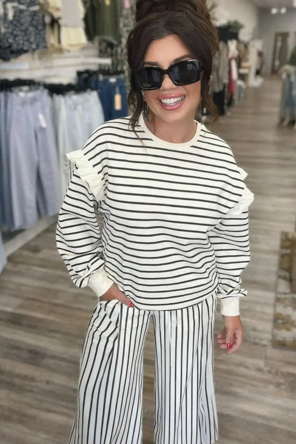 Stripe Drawstring Cozy Everyday Lounge Set Comfort