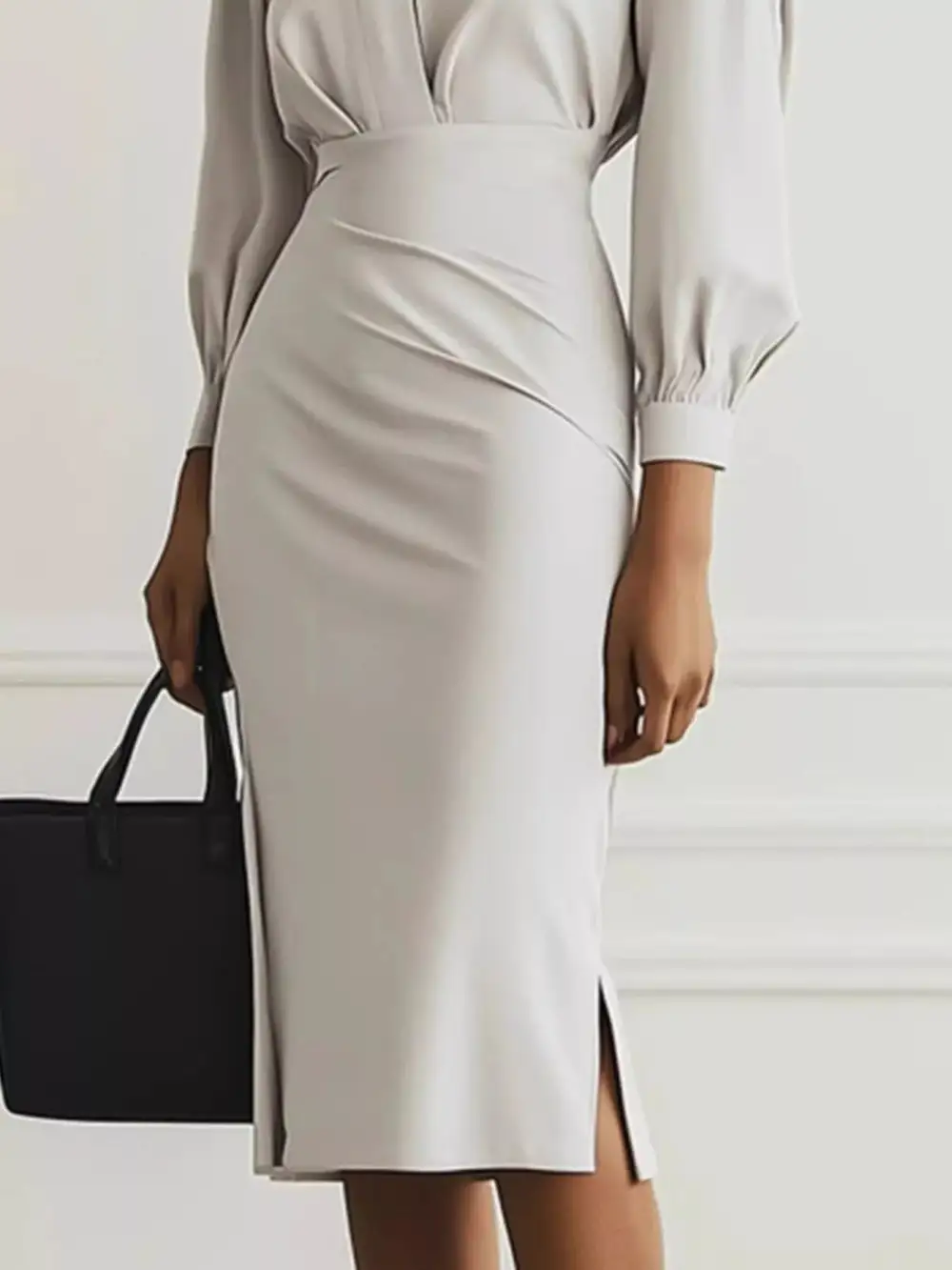 Comfort Fit Ruched Slit Midi Dress