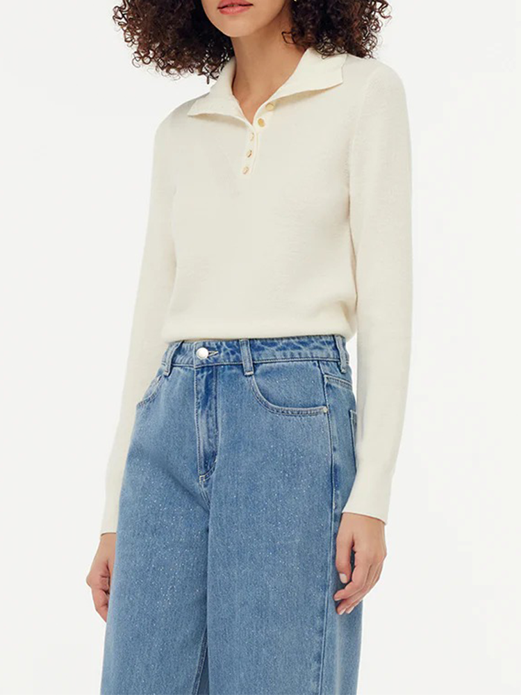 Wool Half Button Turtleneck Women Sweater