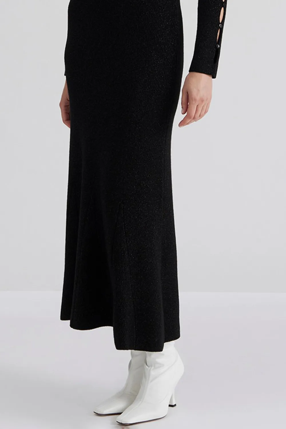 Cut Out Sleeve Knit Midi Dress