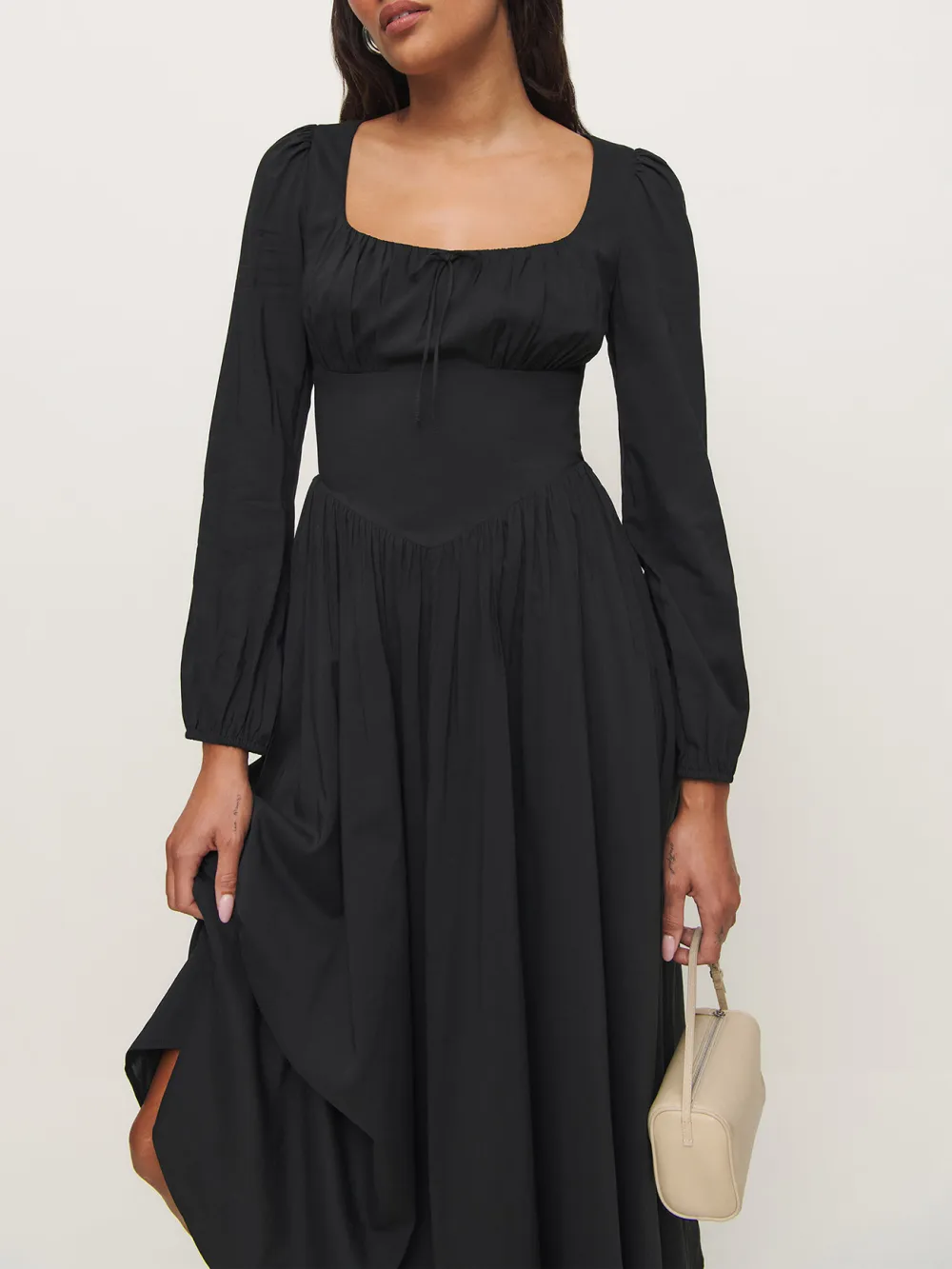 Long Sleeve Square Neck A Line Maxi Dress
