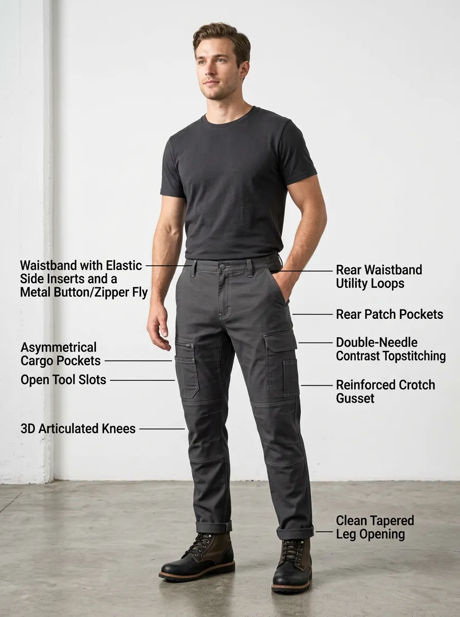 Men's Utility Workwear Asymmetrical Cargo Pocket Tapered Pants