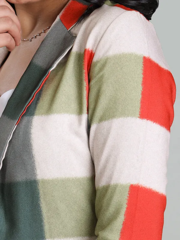 Modern Fashionable Multi-Color Checked Art Print Women's Jacket