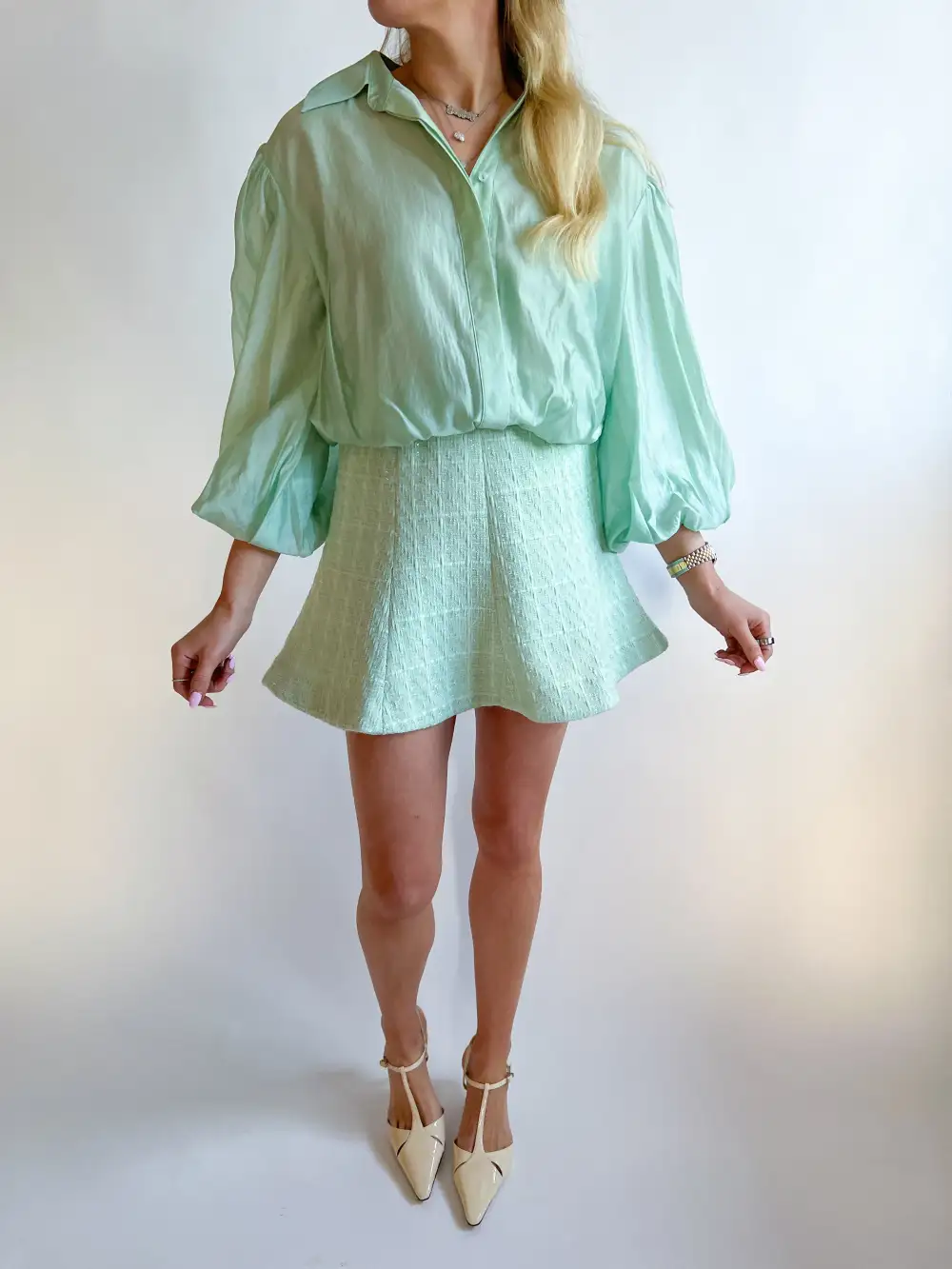 Textured Mini Skirt Button Detail