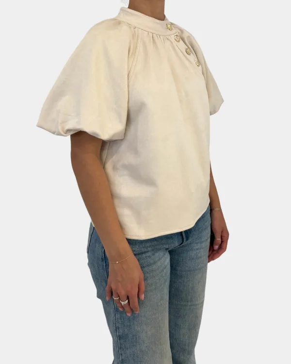 Button Accent Suede Top