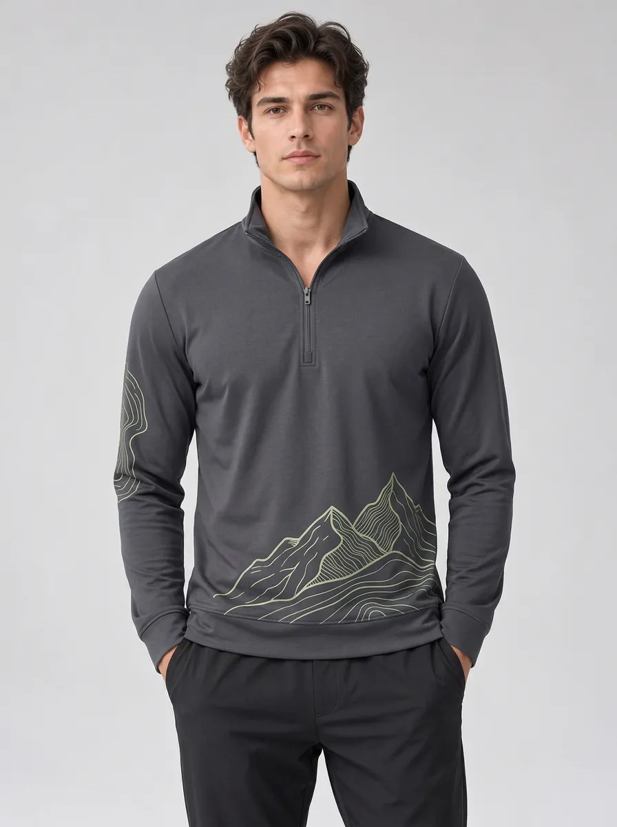 Men's Outdoor Hiking Mountain Printed Quarter Zip Pullover