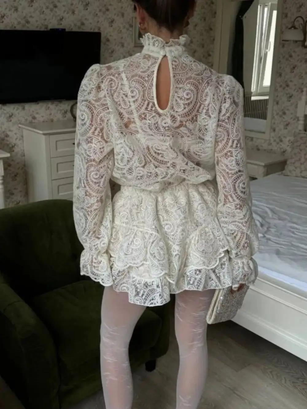 Relaxed Lace Long Sleeve Top and Skirt Set