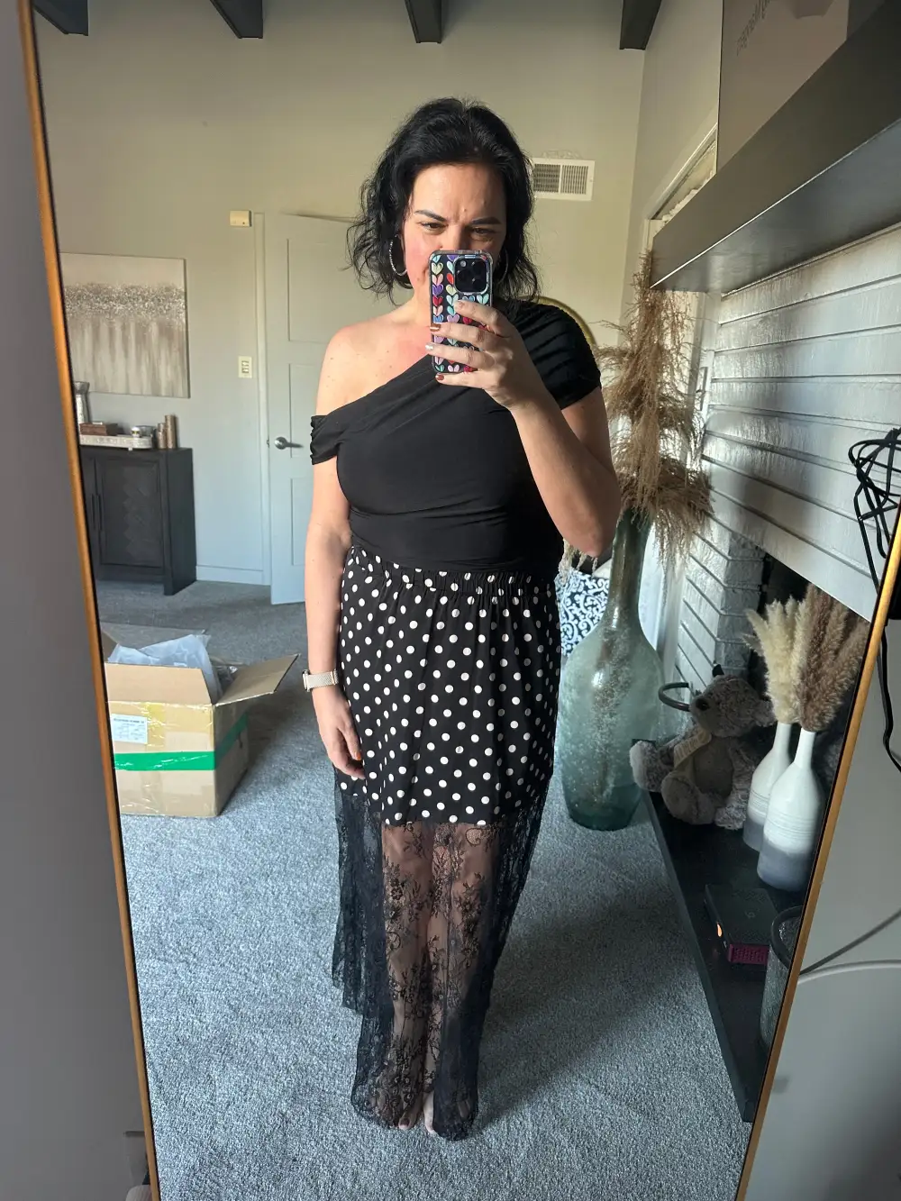 Lace Polka Dot Maxi Skirt